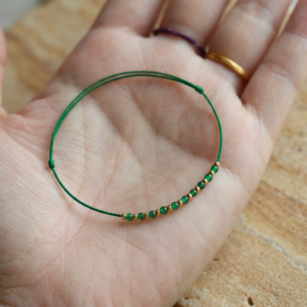 24K Gold Jade Beads Ultra-Fine Adjustable Cord Bracelet