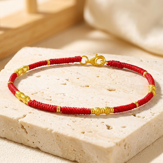 24k Gold Spacer Beads Minimal Style Lucky Braided Red String Bracelet