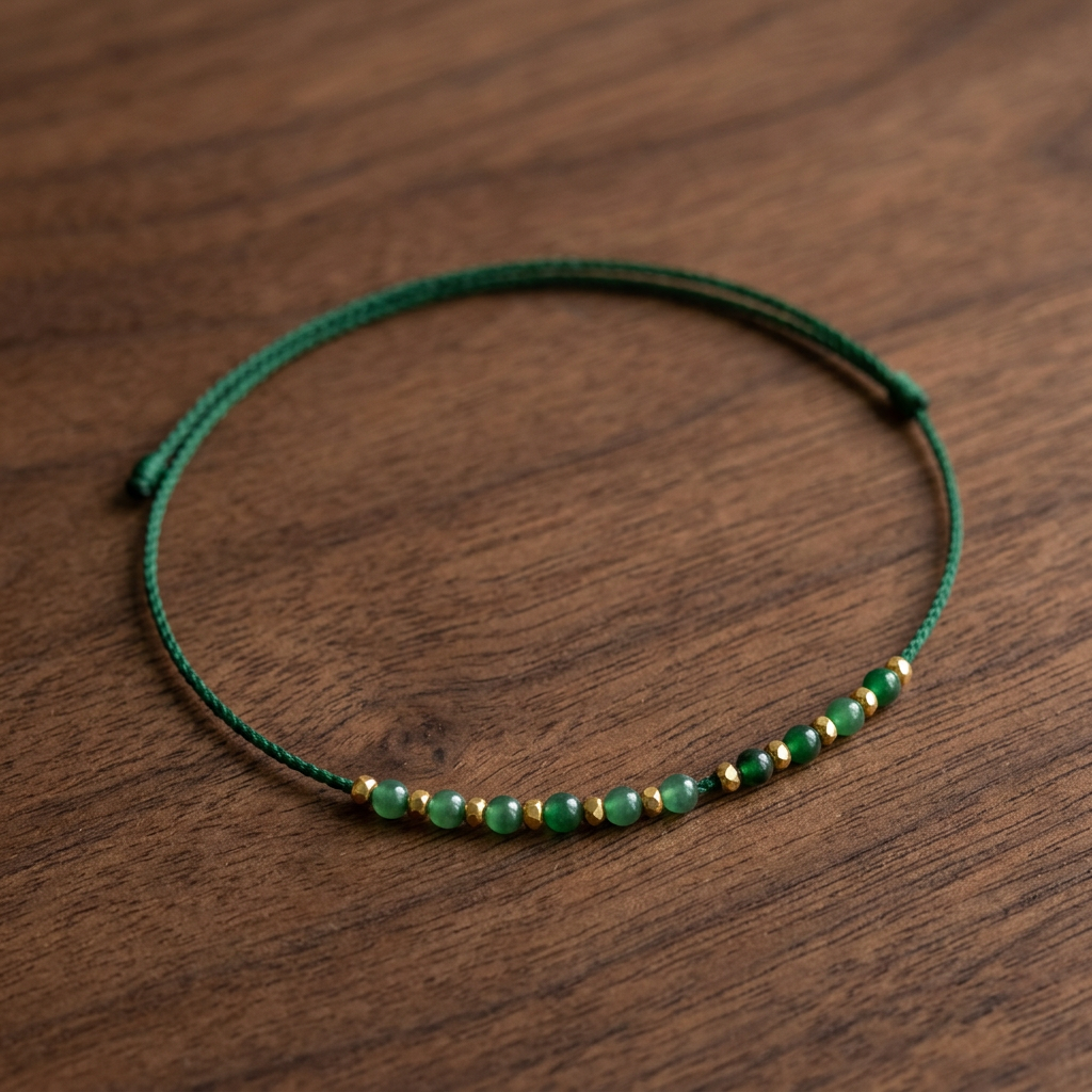 24K Gold Jade Beads Ultra-Fine Adjustable Cord Bracelet