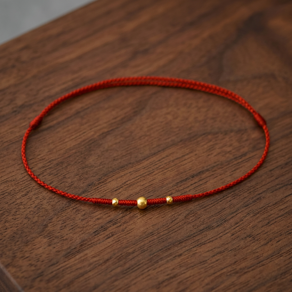 24k 999 Gold Mini Beads Minimalist Ultra-Thin Adjustable Cord Bracelet