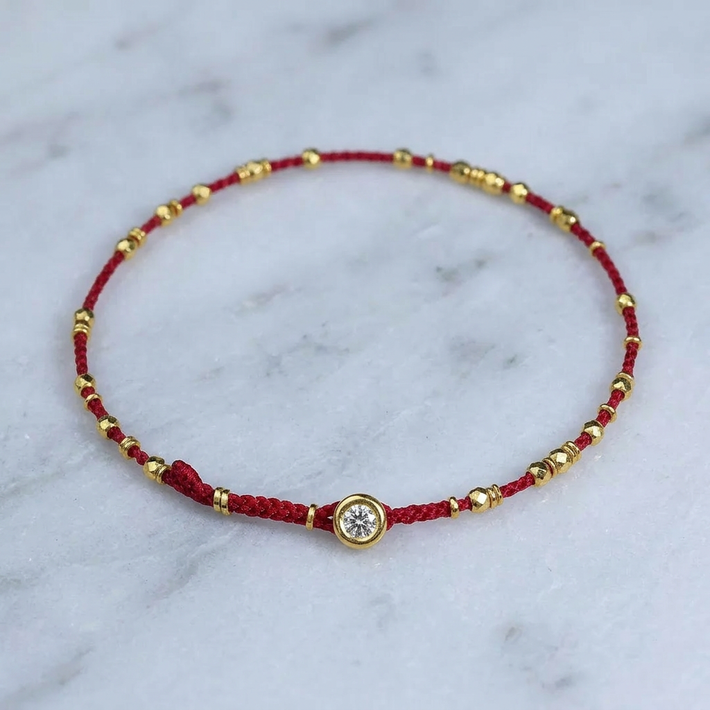 24K Gold Minimal Style Zircon Sparkling Beads Ultra-Fine Adjustable Cord Bracelet