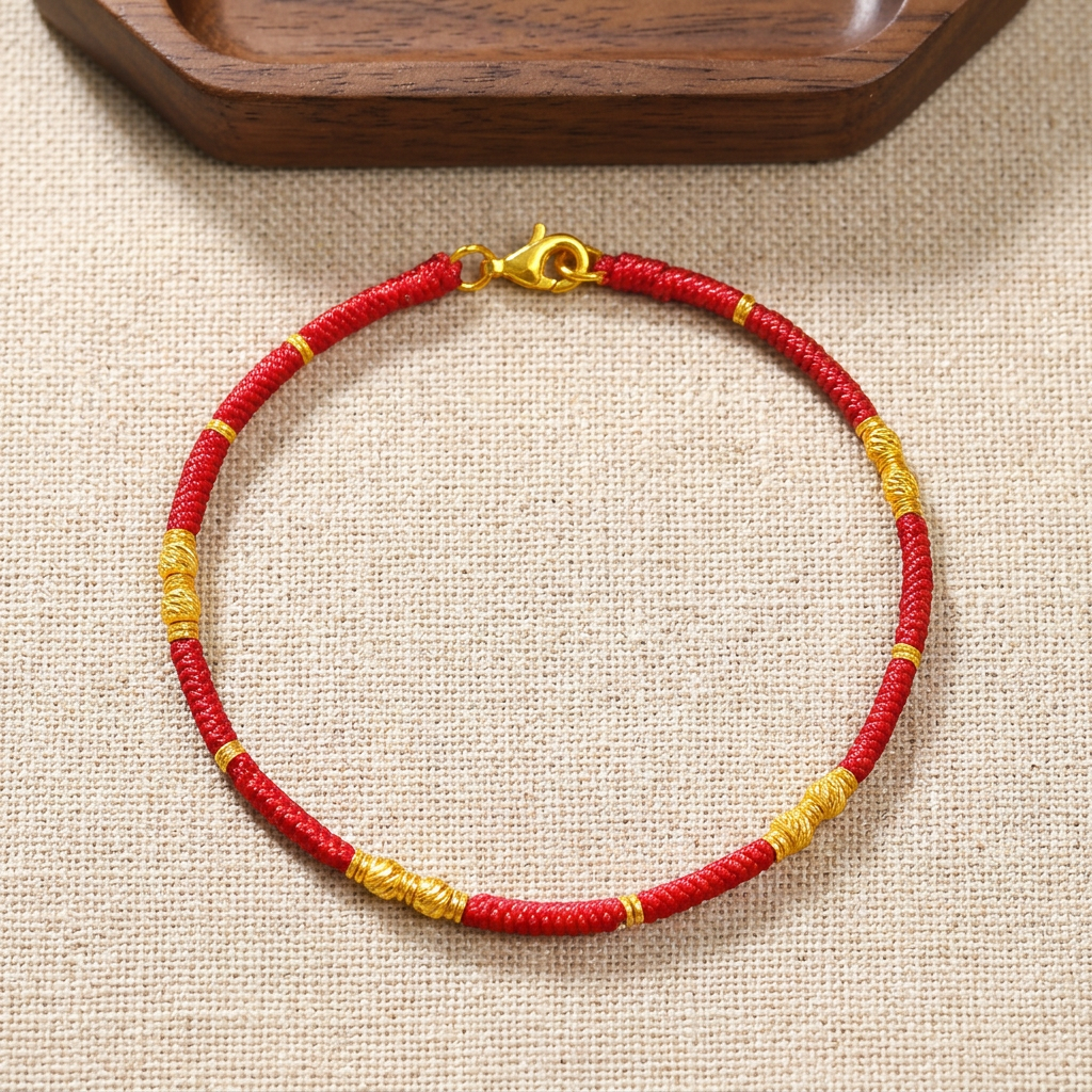 24k Gold Spacer Beads Minimal Style Lucky Braided Red String Bracelet