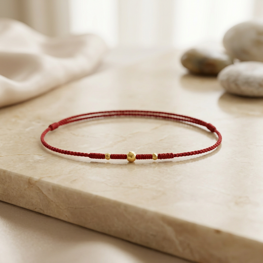 24k 999 Gold Mini Beads Minimalist Ultra-Thin Adjustable Cord Bracelet