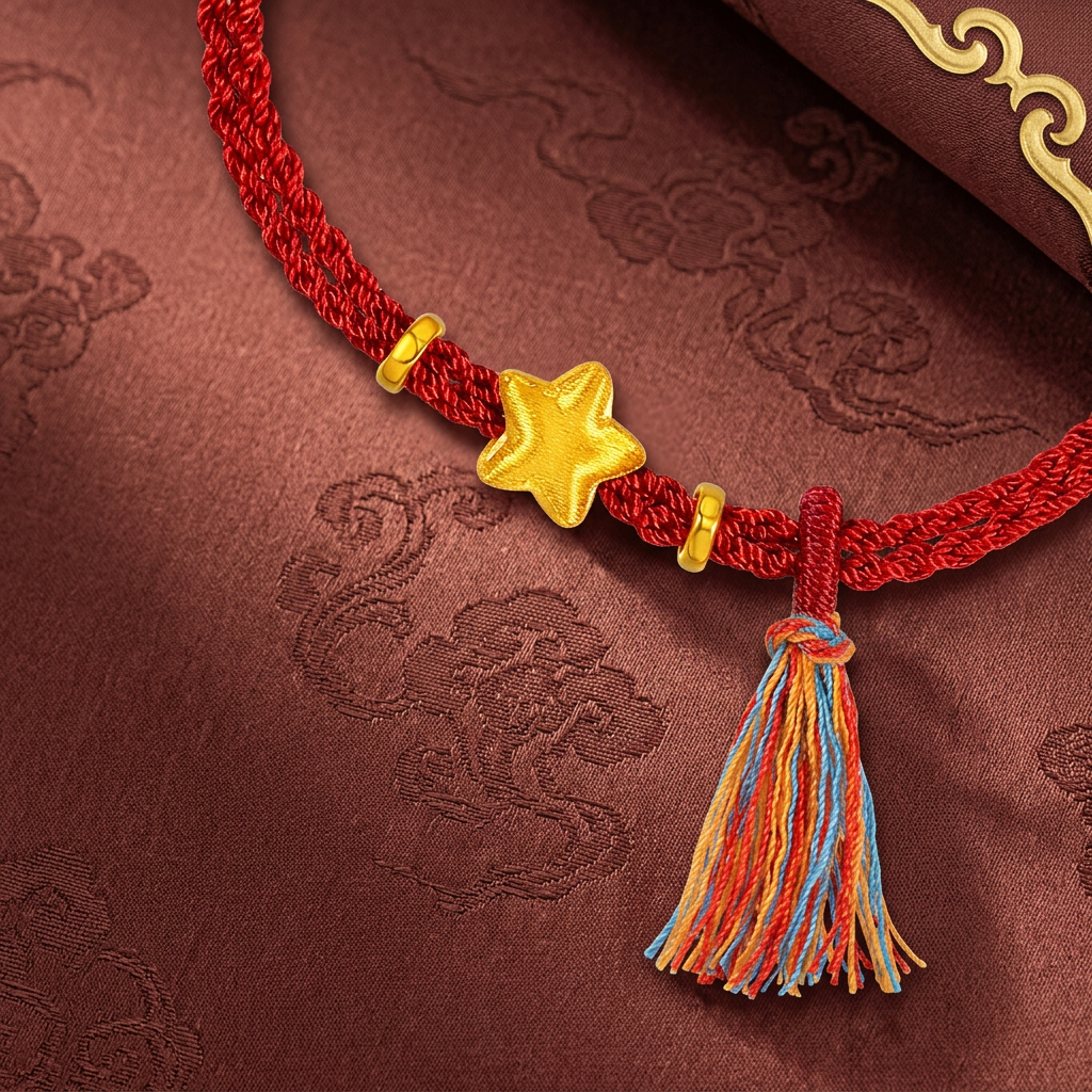 24K 999 Gold Star Charm Tassel Braided Adjustable Bracelet
