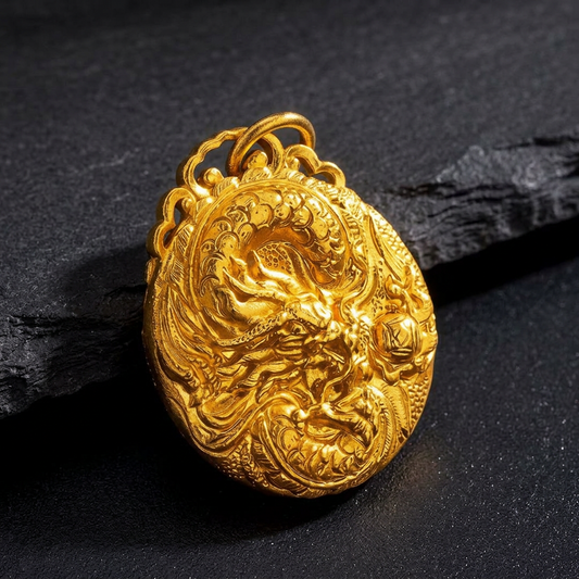 24k Fine Solid Gold Dragon Engraved Pendant