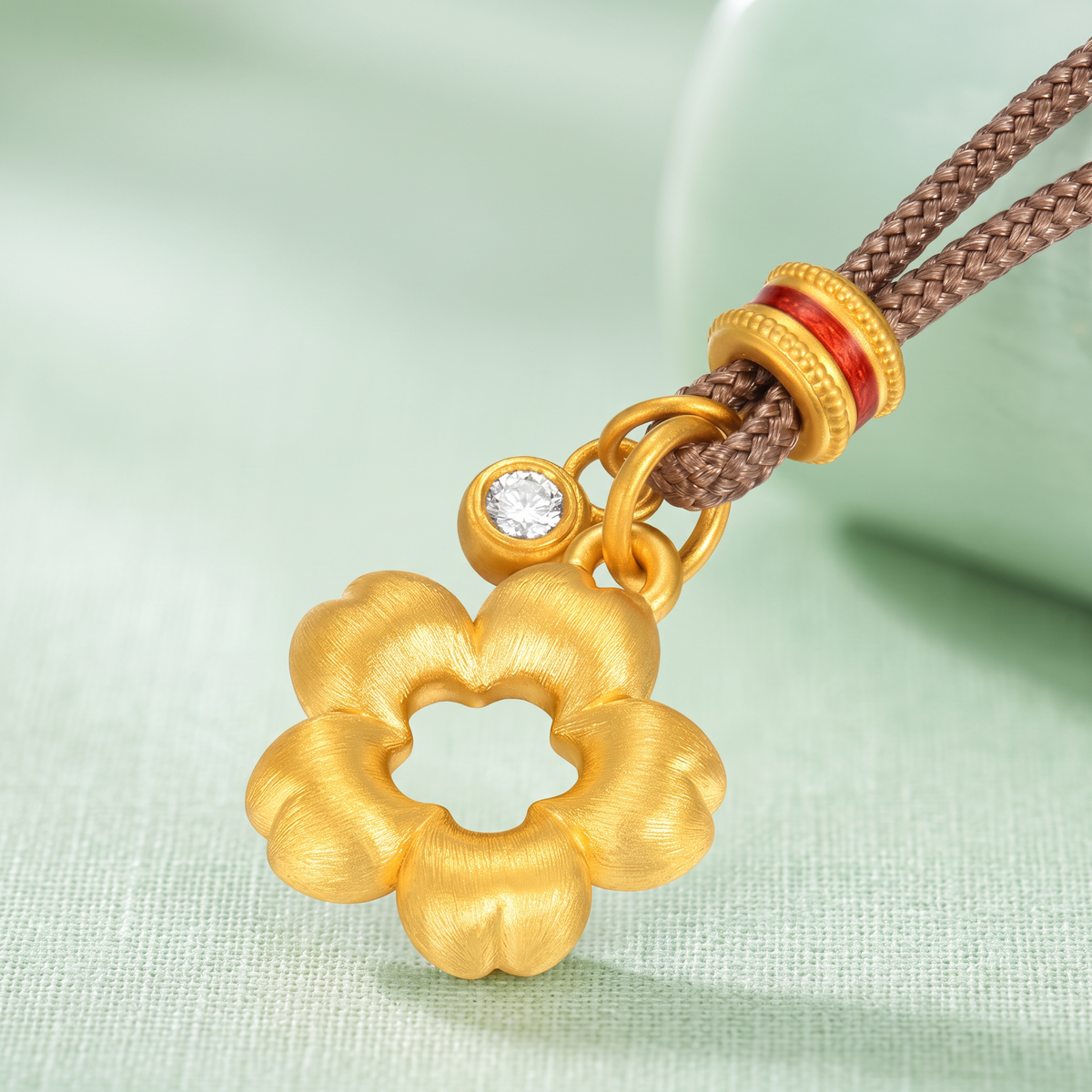 24K Gold Flower Moissanite Pendant Cord Necklace