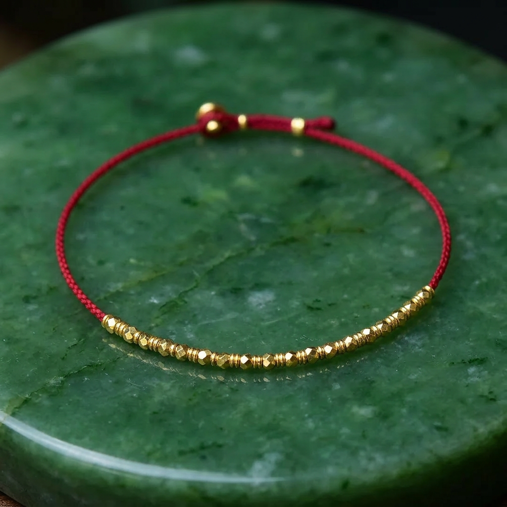 24K Gold Minimal Style Zircon Sparkling Beads Ultra-Fine Adjustable Cord Bracelet