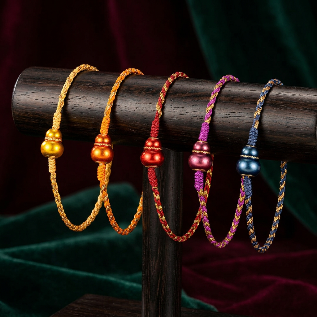 24K 999 Gold Five-Color Enamel Gourd Charm Elegant Delicate Lucky Bracelet