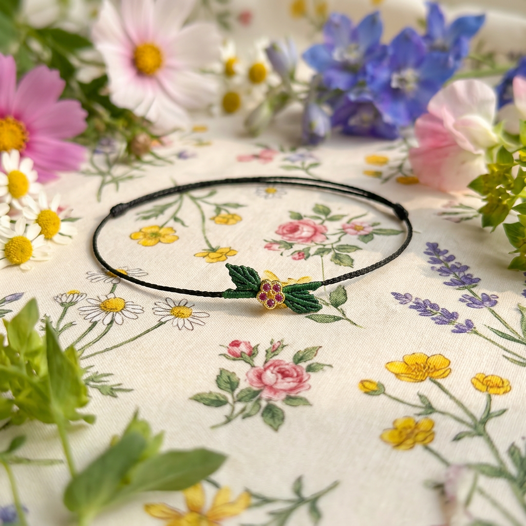 24K Gold Mini Flower Zircon Charm Colorful Summer Floral Ultra-Thin Adjustable Bracelet