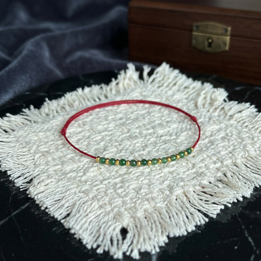 24K Gold Jade Beads Ultra-Fine Adjustable Cord Bracelet