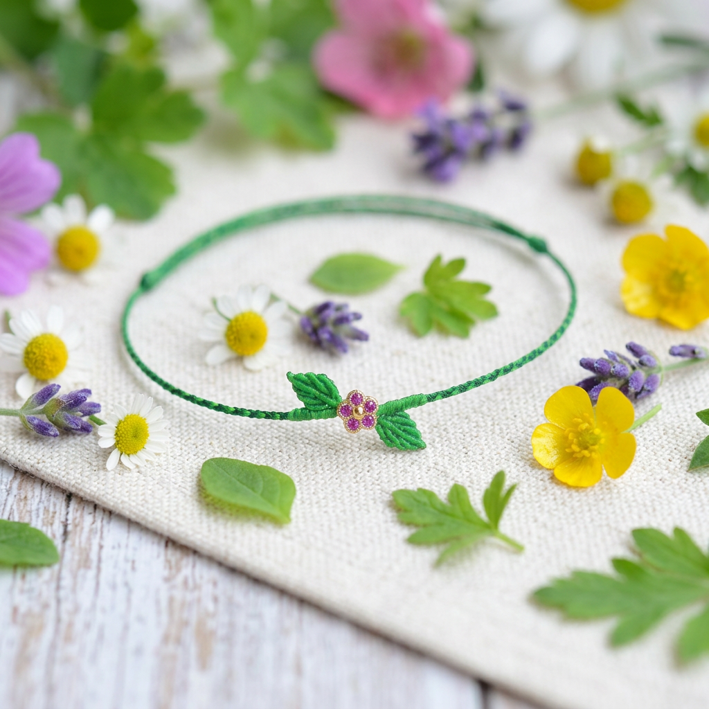 24K Gold Mini Flower Zircon Charm Colorful Summer Floral Ultra-Thin Adjustable Bracelet