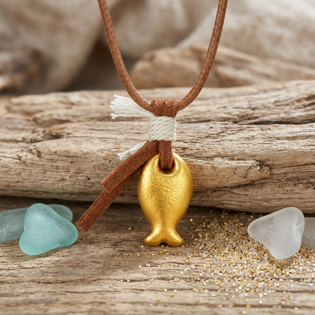 24k Gold Fish Lucky Koi Charm Pendant with String Necklace