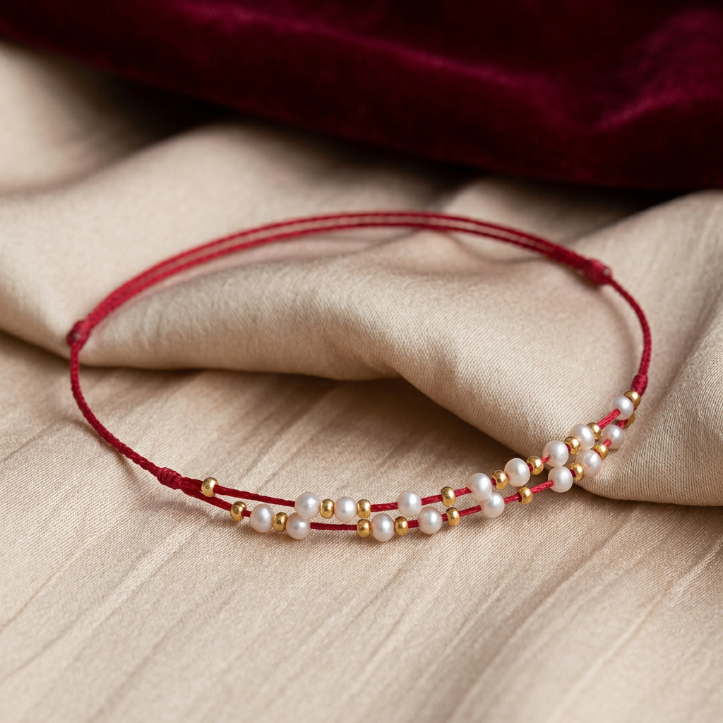 24K Gold Beads Freshwater Pearl Double Layer Ultra-Fine Adjustable Cord Bracelet