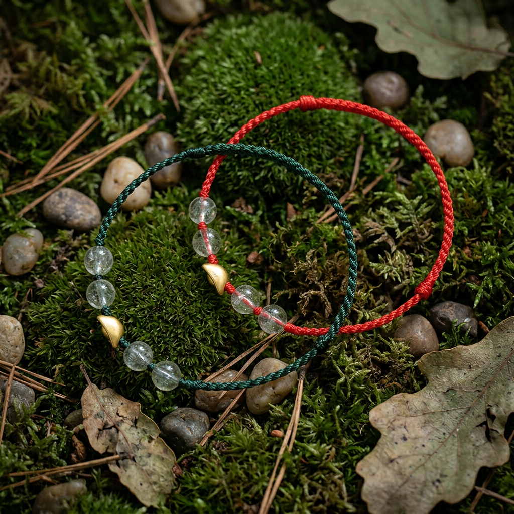 24K Gold Mini Ingot Green Phantom Quartz Crystal Beads Adjustable String Bracelet and Anklet