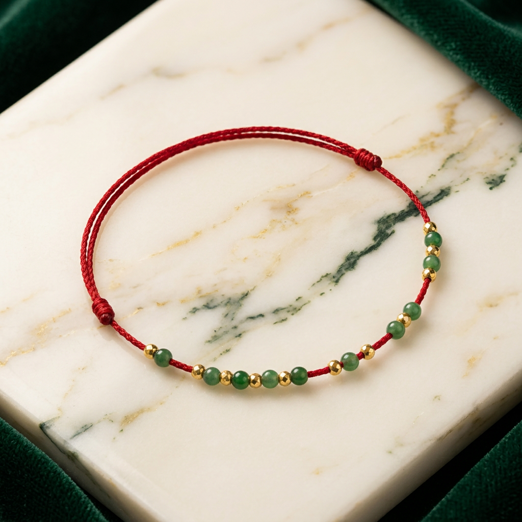 24K Gold Jade Beads Ultra-Fine Adjustable Cord Bracelet