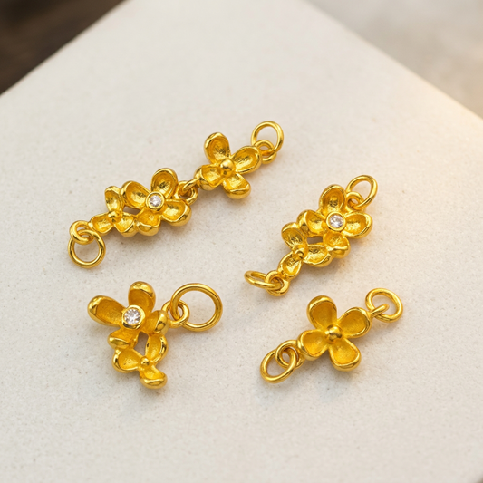 24k Pure 999 Gold D.I.Y Connector Osmanthus Flower Extension Chain and Pendant