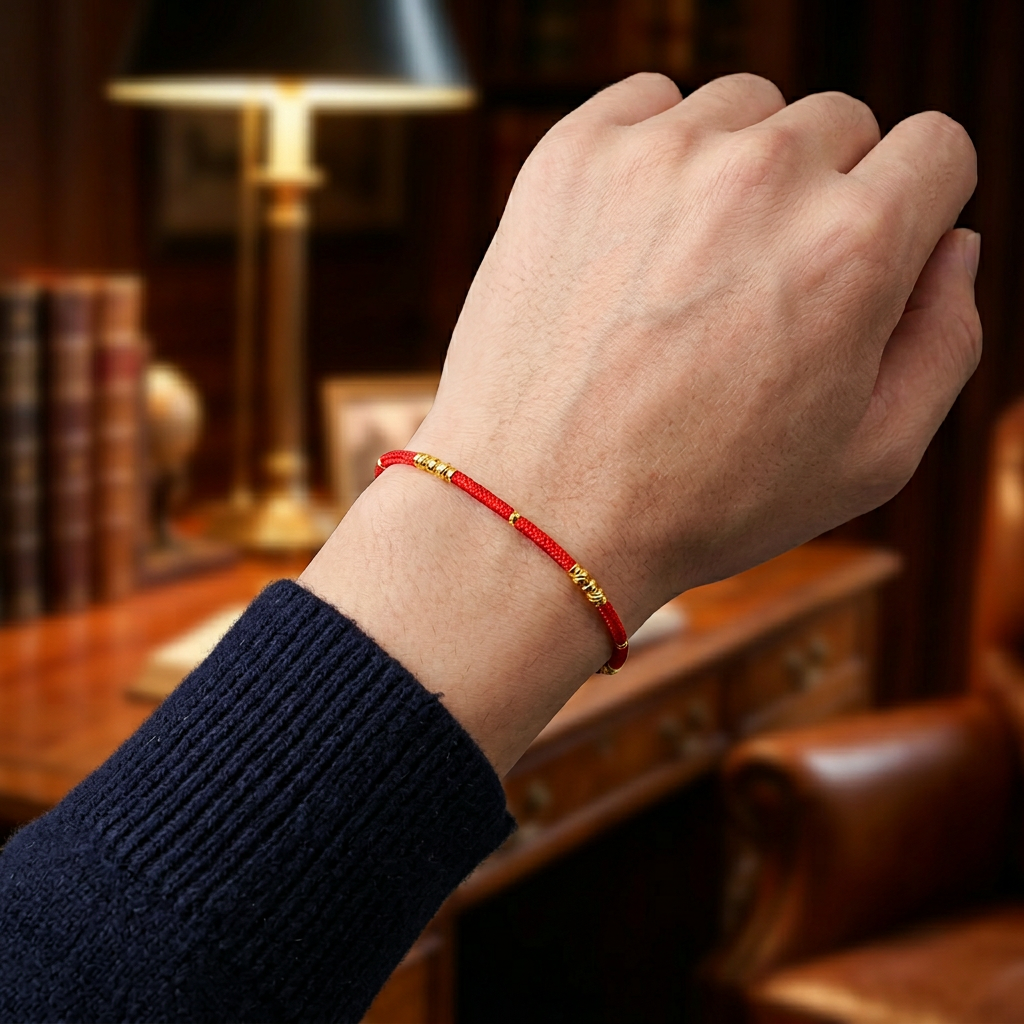 24k Gold Spacer Beads Minimal Style Lucky Braided Red String Bracelet