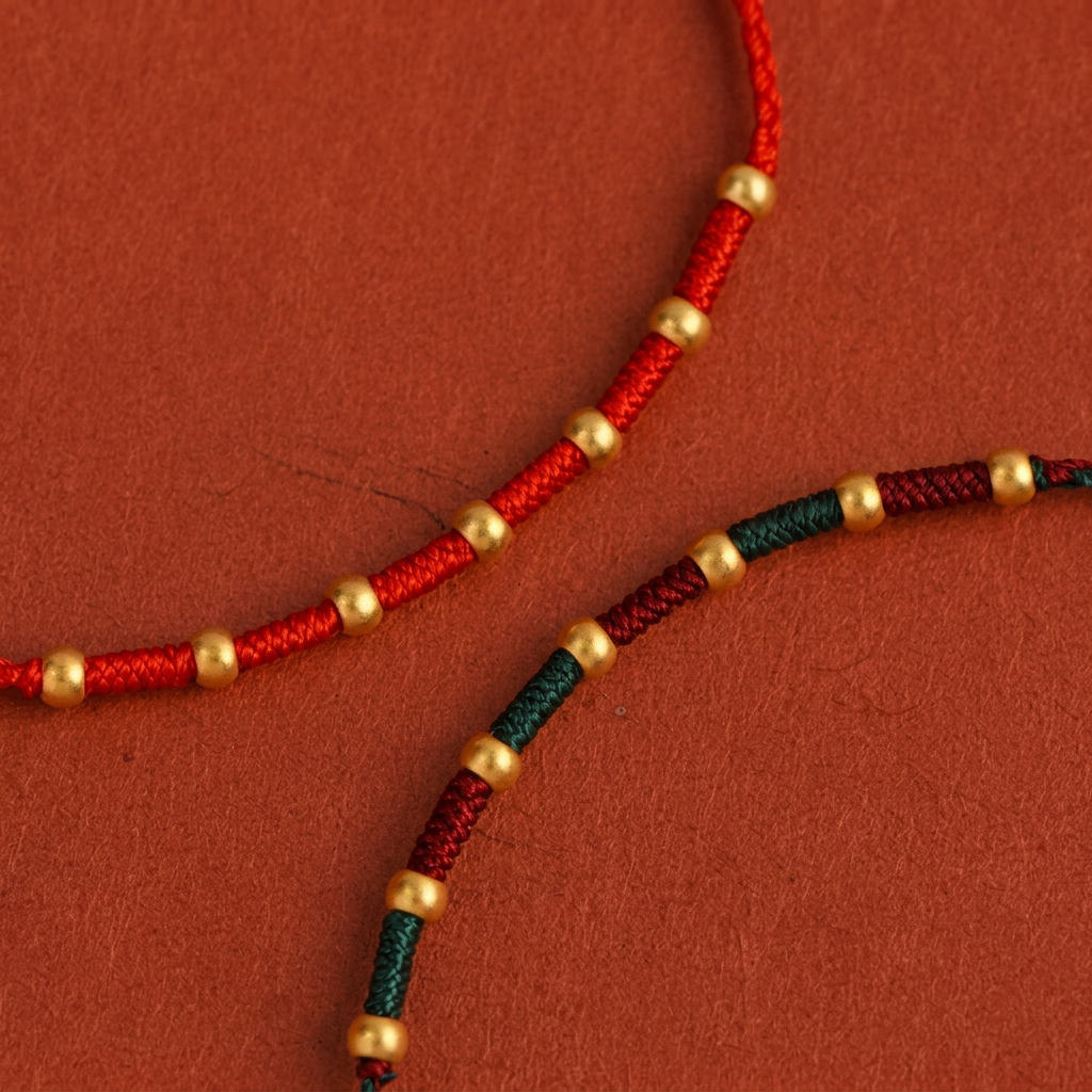 24k 999 Gold Minimal Beads Braided Thin Cord Bracelet Anklet