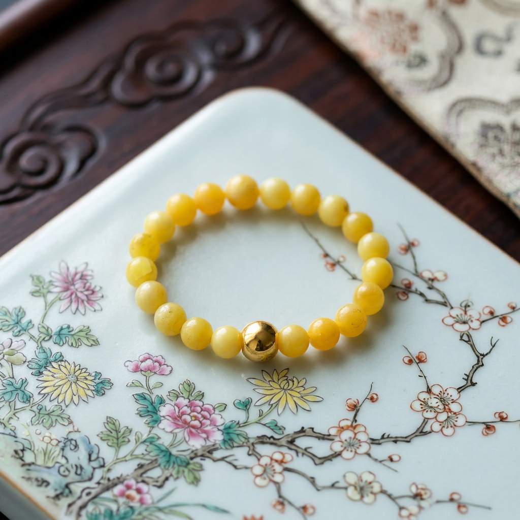 24k 999 Gold Carp Koi Fish Charm Beads High-Quality Natural Beeswax Amber Bracelet