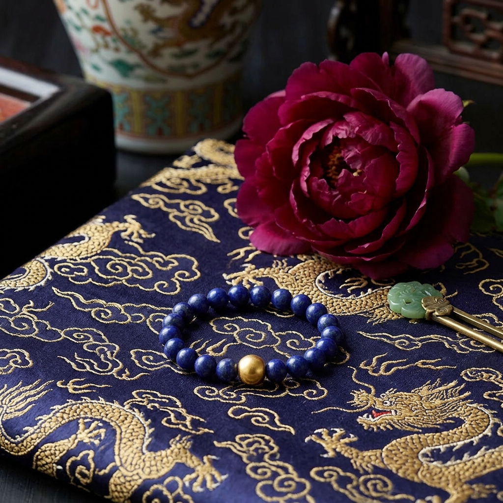 24k 999 Gold Carp Koi Fish Charm Beads High-Quality Natural Afghan Lapis Lazuli Ring