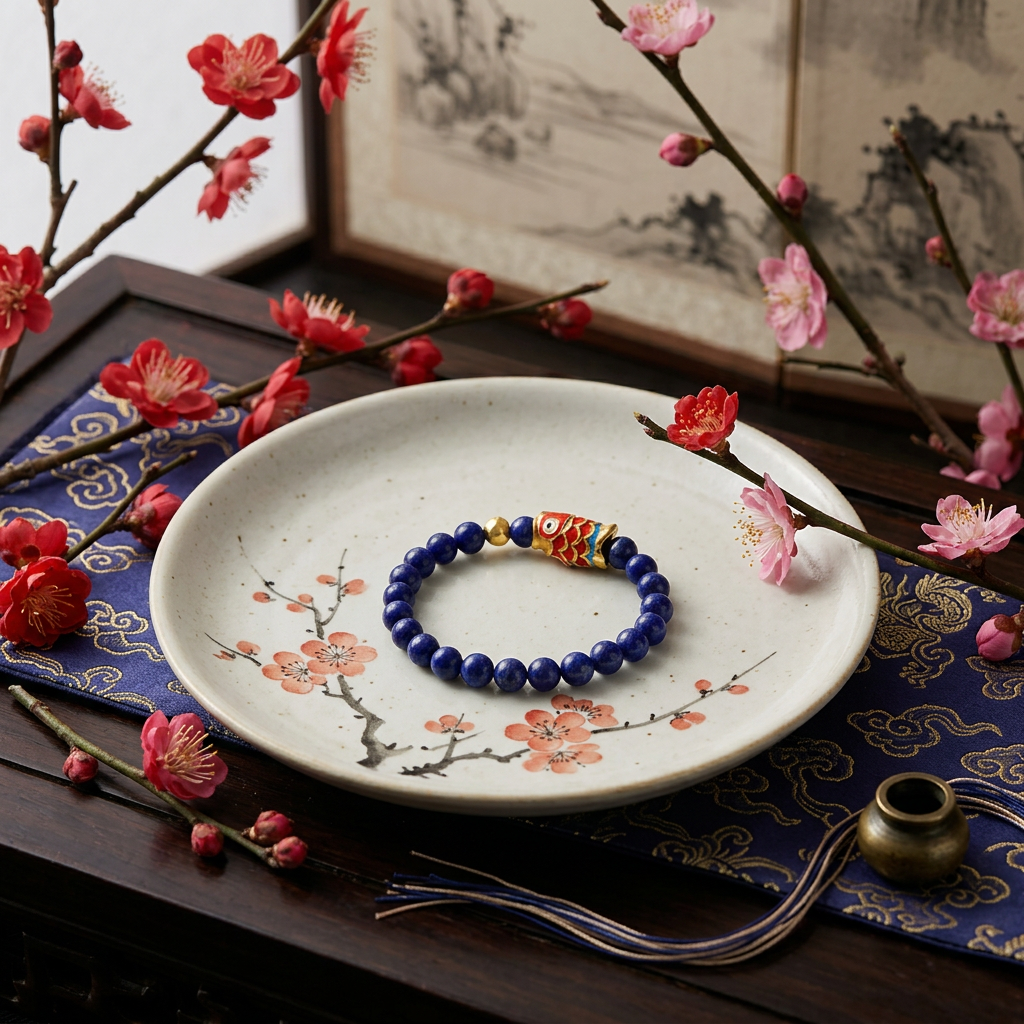 24k 999 Gold Carp Koi Fish Charm Beads High-Quality Natural Afghan Lapis Lazuli Ring
