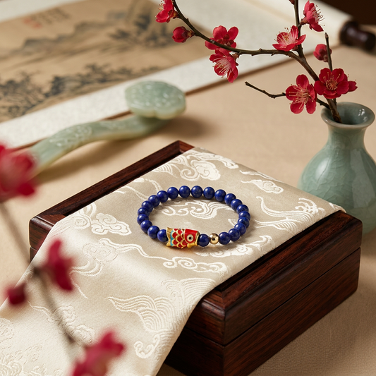 24k 999 Gold Carp Koi Fish Charm Beads High-Quality Natural Afghan Lapis Lazuli Ring