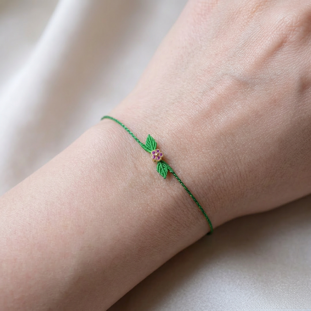 24K Gold Mini Flower Zircon Charm Colorful Summer Floral Ultra-Thin Adjustable Bracelet