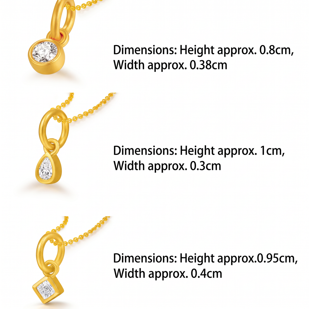 24K Gold Mini Minimal Round Square and Teardrop Charms Pendant
