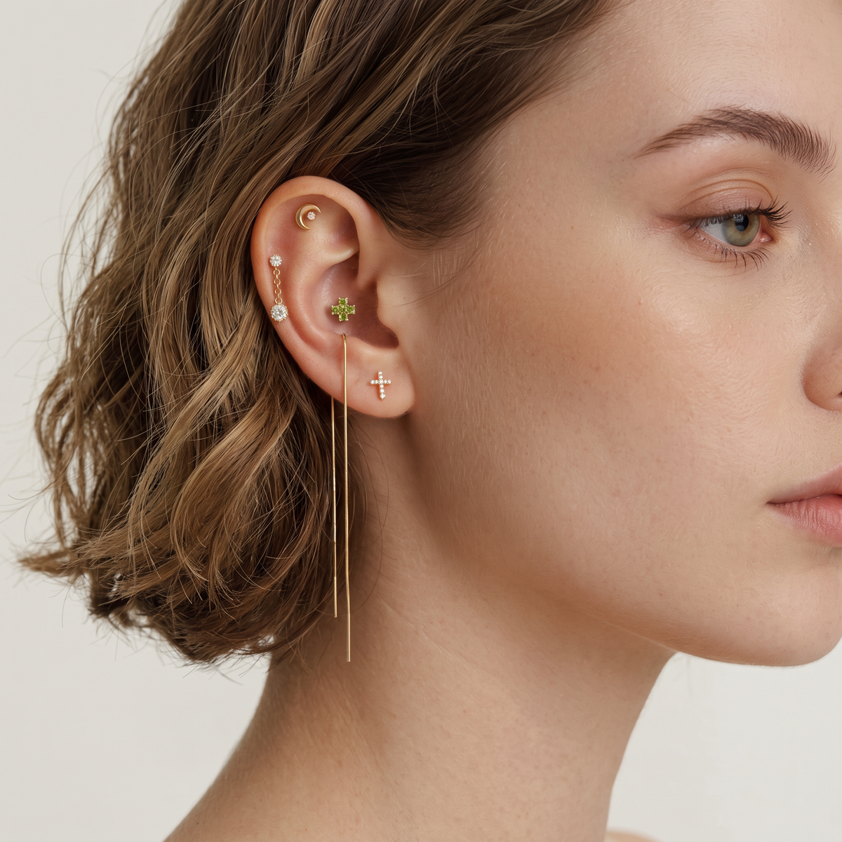 18K Gold Minimal Stud Dangle Earrings