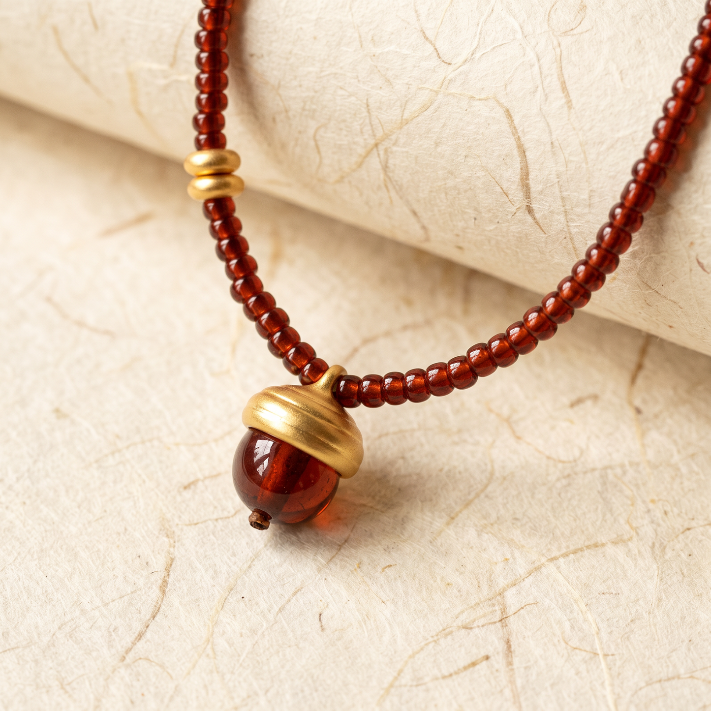 24k Pure 999 Gold Garnet Acorn Charm Bracelet