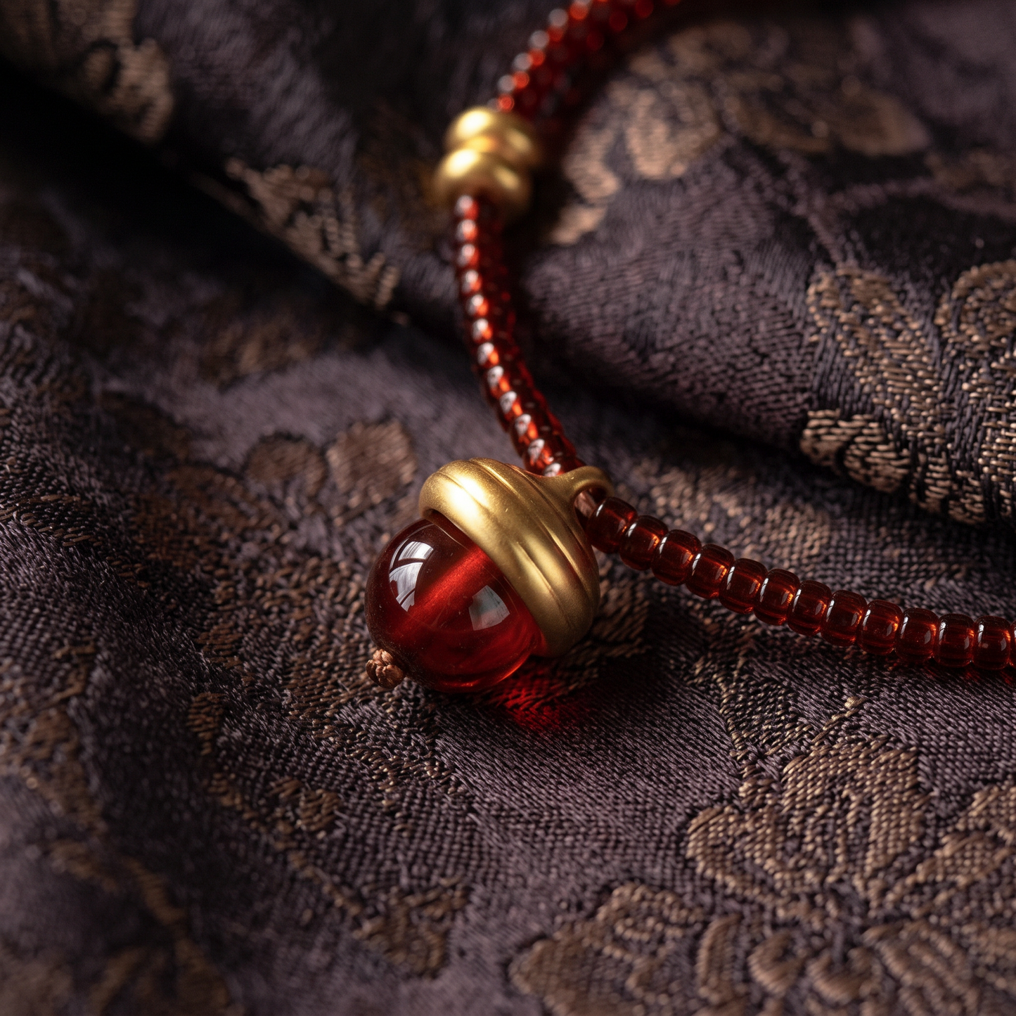 24k Pure 999 Gold Garnet Acorn Charm Bracelet