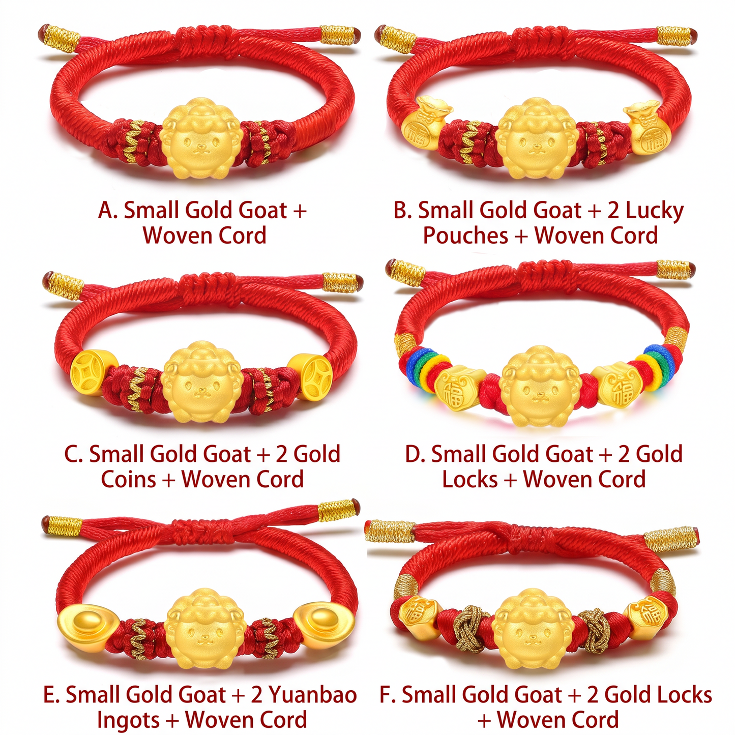 24K 999 Gold Charm Chinese 2027 Year of Goat Rope Adjustable Bracelet Babyshower