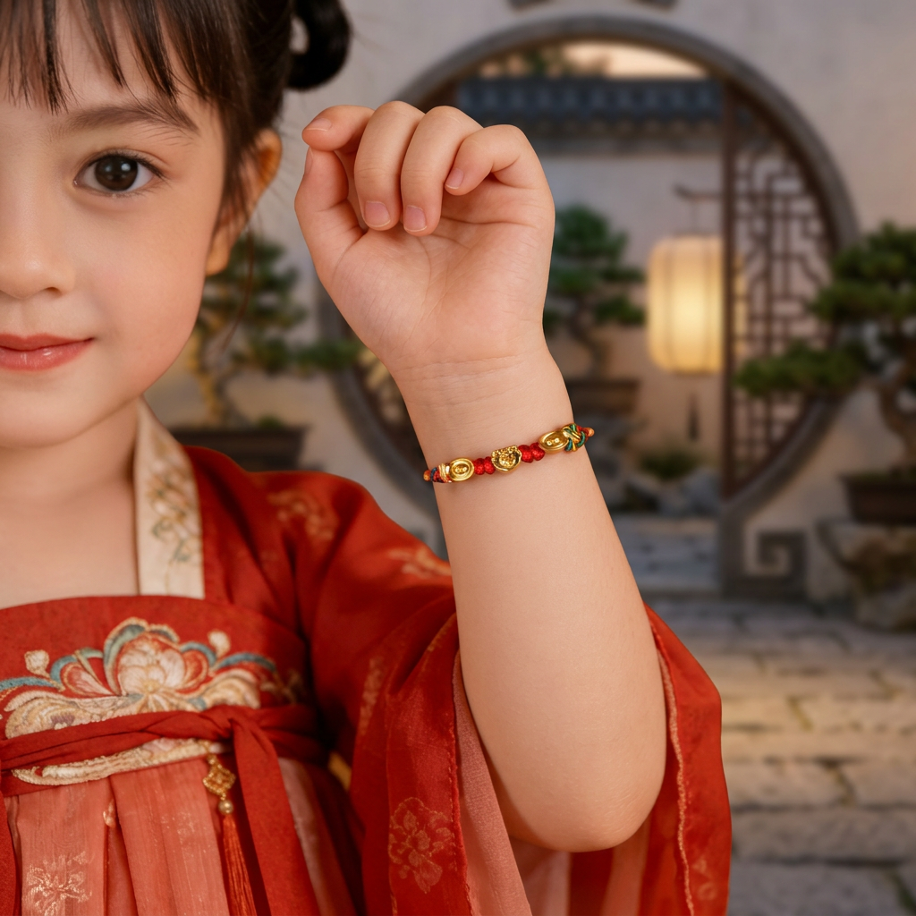 24K 999 Gold Lucky Auspicious Cloud Ruyi Lock Gourd Weaving Bracelet Adult and Kid