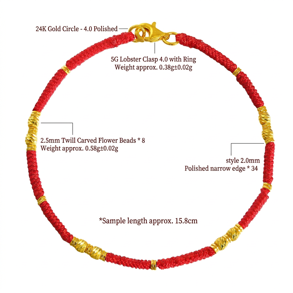 24k Gold Spacer Beads Minimal Style Lucky Braided Red String Bracelet