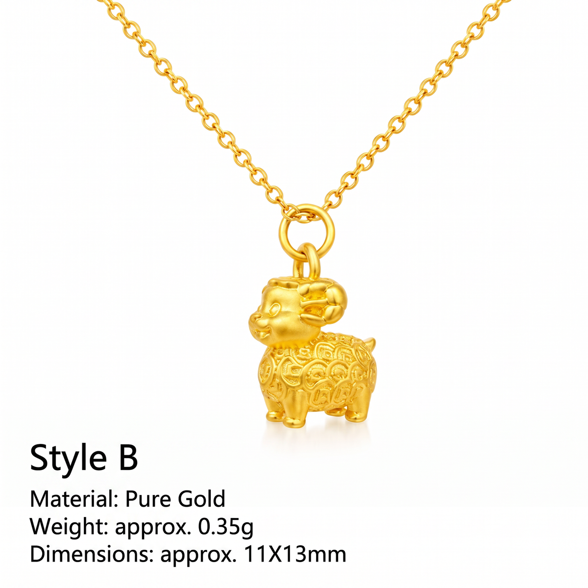 24K 999 Gold Mini Chinese Zodiac Sheep Goat Charms Pendant Three Styles