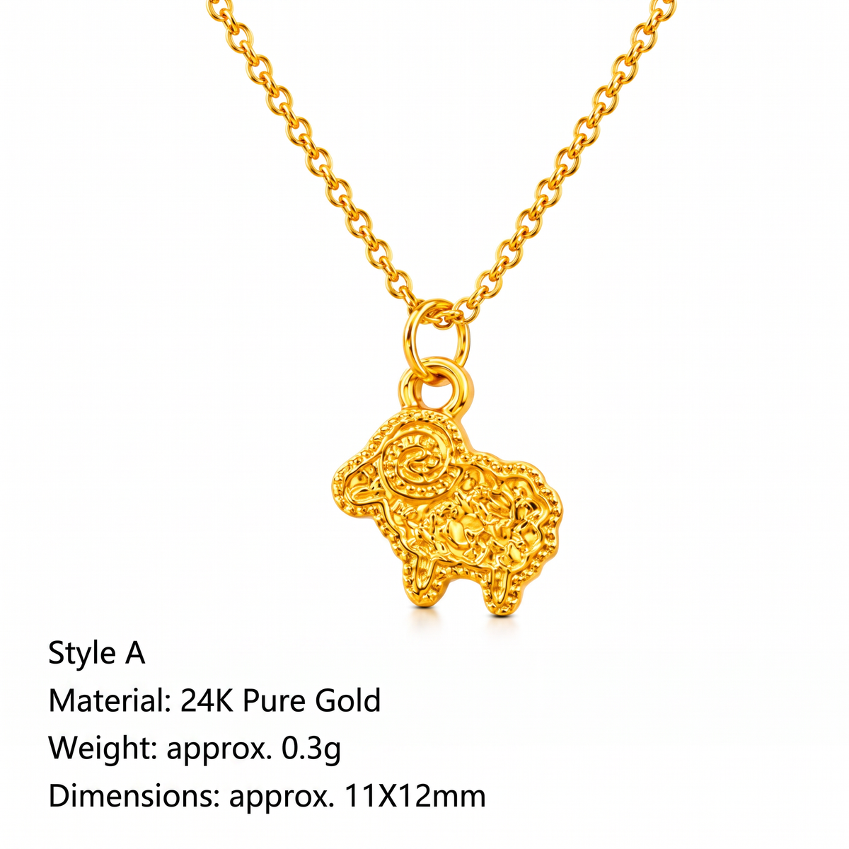 24K 999 Gold Mini Chinese Zodiac Sheep Goat Charms Pendant Three Styles