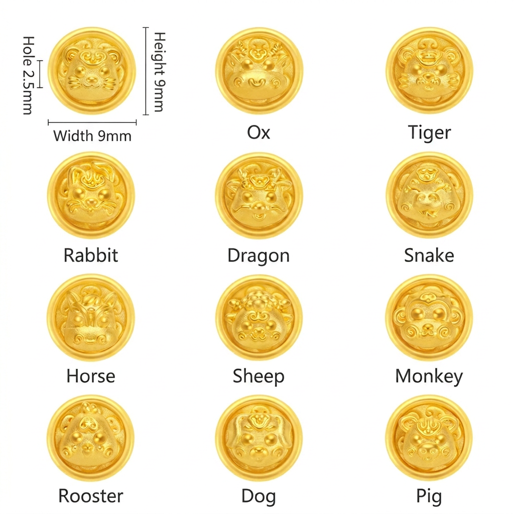 24K 999 Gold Spacer Mini Chinese Zodiac Animal Year of the Horse Charm DIY