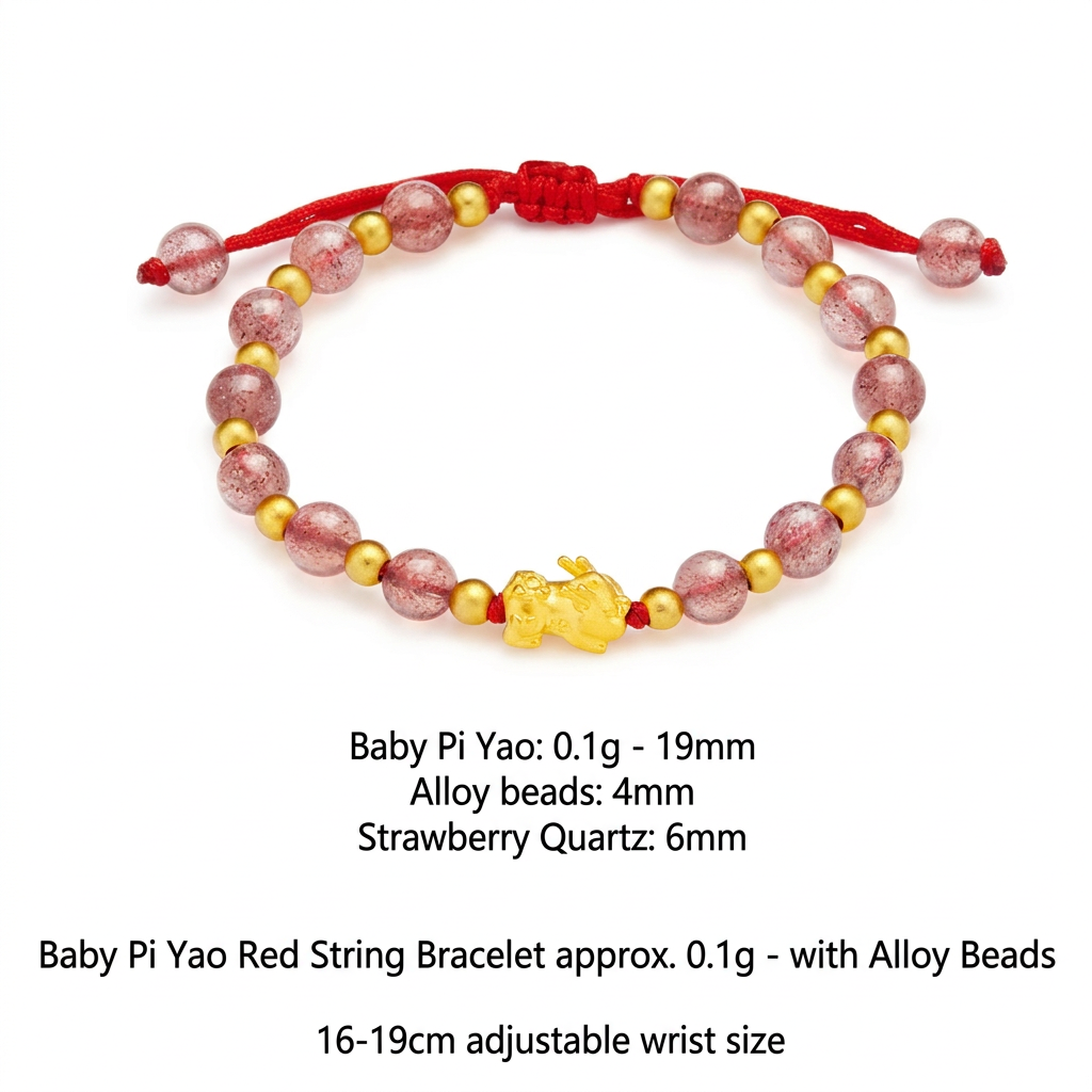 24K 999 Gold Bring Wealth Pixiu Charm Beads Adjustable Bracelet