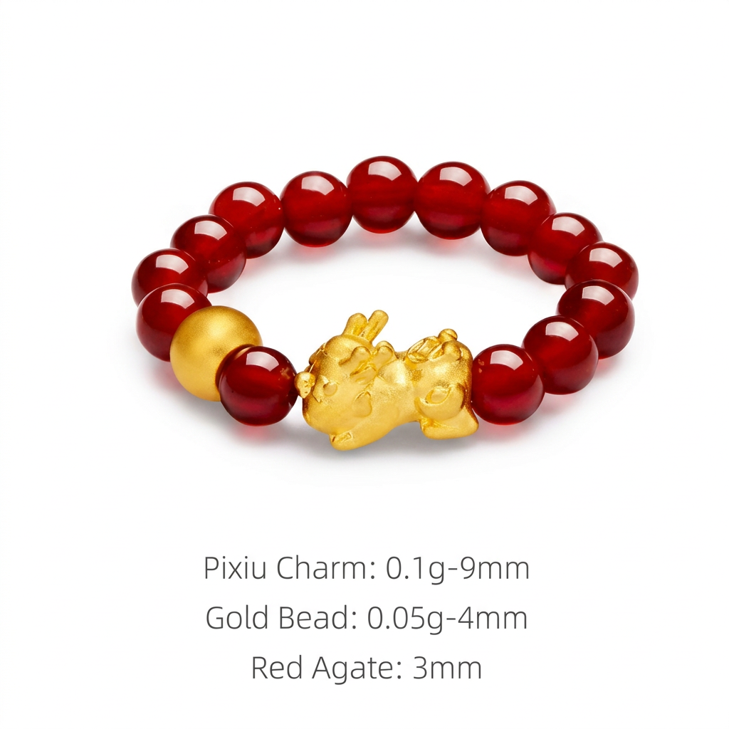 24K 999 5D Hard Gold Pixiu Charm Agate Beads Lucky Ring