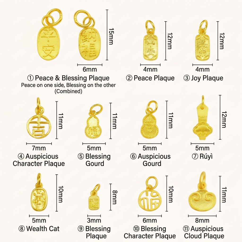 24k 999 Solid Gold D.I.Y Mini Charms Chinese Blessing Gourd Lucky Bead