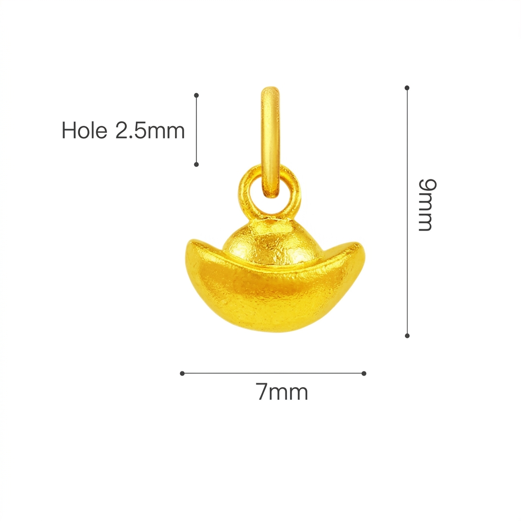 24K 999 Solid Gold Mini Chinese Ingot Charm DIY Loose Bead