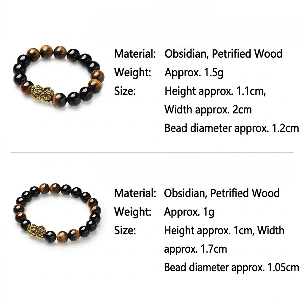 24K Gold Wealth Pixiu Charm with Tiger Eye Stone Beads Unisex Bracelet