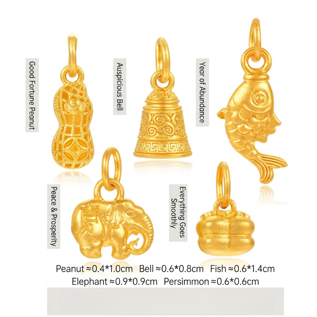 24K Gold Gourd Bell Elephant Koi Fish Persimmon D.I.Y Accessories Lucky Charms