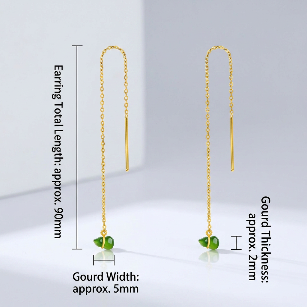 24K Gold Threader Dangle Minimalist Jade Gourd Earrings