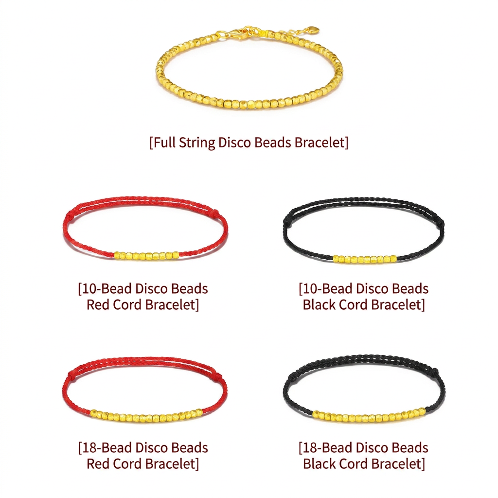 24K 999 Gold Disco Beads Cord Adjustable Weaving Bracelet