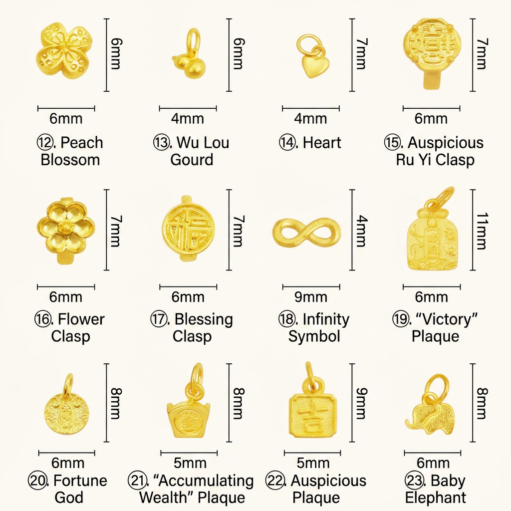 24k 999 Solid Gold D.I.Y Mini Charms Chinese Blessing Gourd Lucky Bead