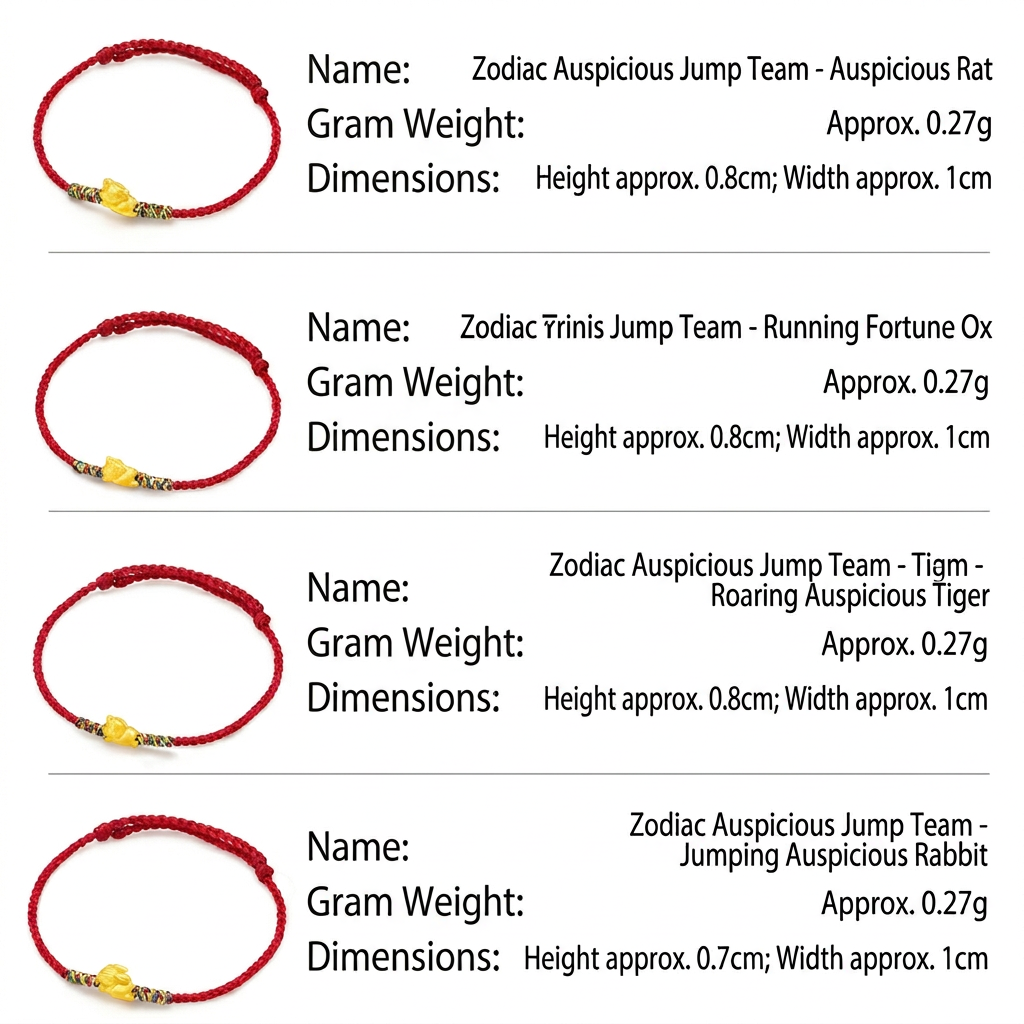 24K Gold 12 Zodiac Animal Horse Dragon Charm with Braided Bracelet