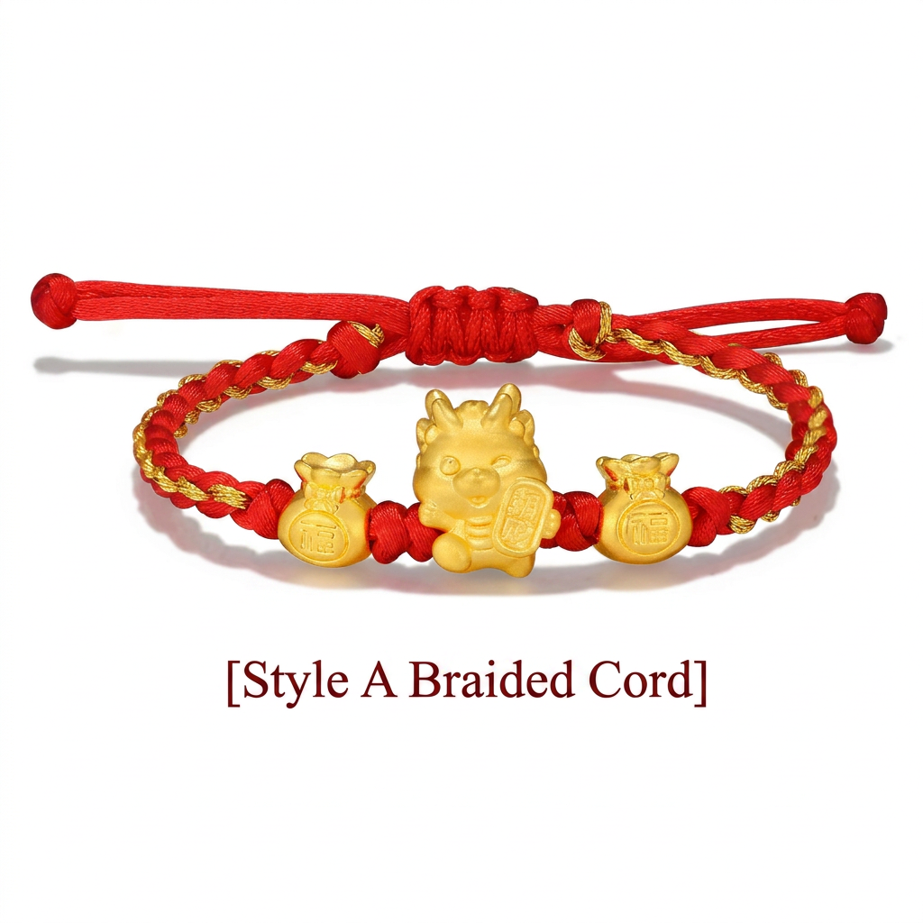 24K Gold Chinese Zodiac Year of the Dragon Charm Weaving Bracelet Kid Size