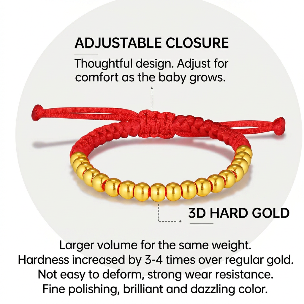 24K 999 Gold Beads Kid Weaving Adjustable Bracelet