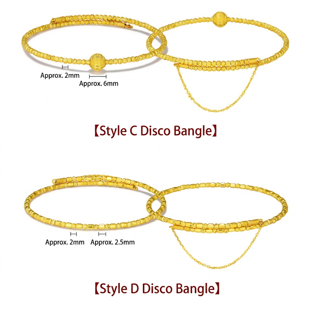 24K 999 Gold Minimal Beads Sparkling Memory Bangle Bracelet